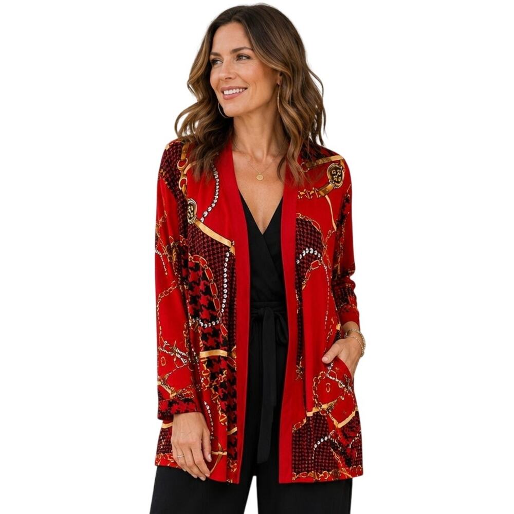 Susan Graver Equestrian Topper Womens XL Red Liquid Knit Bridle Horse Jacket